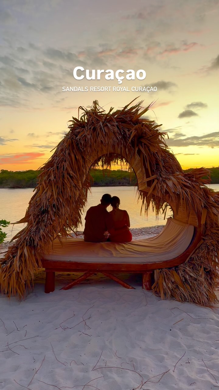 Instagram post by @ourglobetrotting for Sandals Resorts. Caption reads: From sipping coffee by the water at sunrise to....