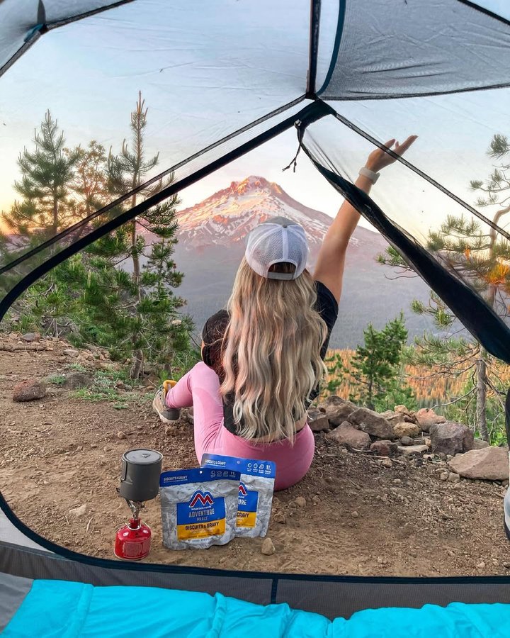 Instagram post by @itsgiasjourneys for Mountain House. Caption reads: Exploring the great outdoors with a mission to....