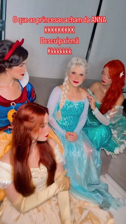 Instagram post by @carinamotaae for Disney Princess. Caption reads: Os que as princesas acham da Anna kkkkkk
Desculpa....