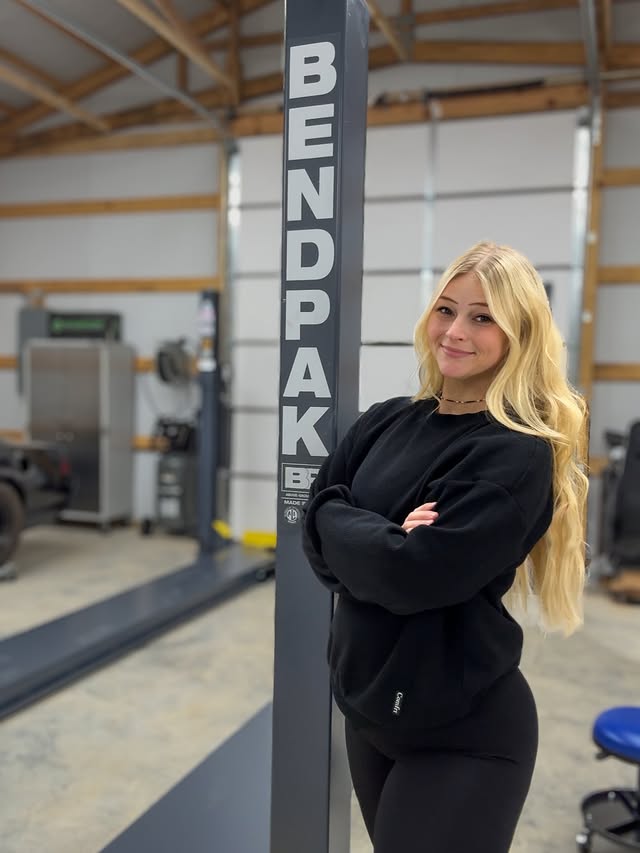 Instagram post by @britneyautomotive for BendPak. Caption reads: [...] work when I’m off of maternity leave!....