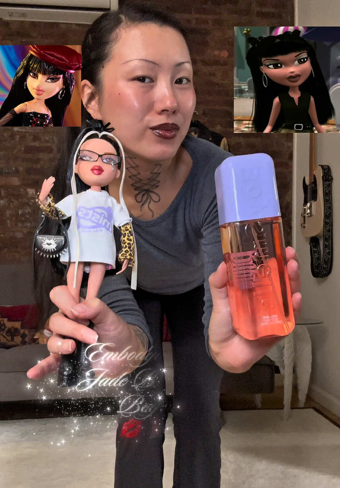 TikTok post by @offpuddinggirl for Bratz. Caption reads: healing my inner child with @Boy Smells + @bratz....