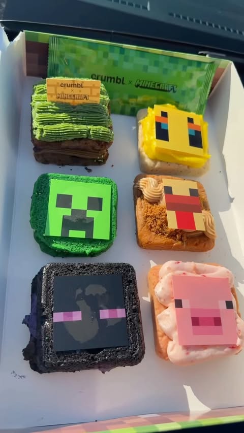 Instagram post by @makeithappenbry for Minecraft. Caption reads: Crumbl Minecraft lineup & mystery spoon, don’t say....