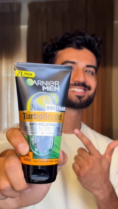 Instagram post by @nikhilgoal for Garnier Men Indonesia. Caption reads: No more running out of my face wash again and....