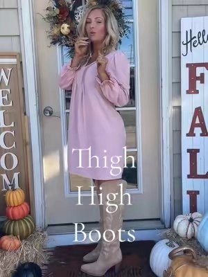 TikTok post by @usingmyimaginason for Wetkiss. Caption reads: [...] Thigh-high cowgirl boots from @wetkissshoes....