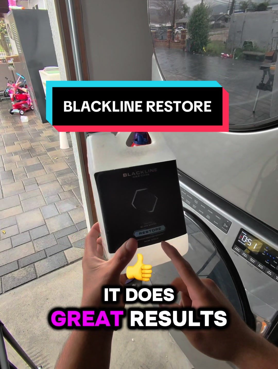 TikTok post by @angels_wash for Blackline Car Care. Caption reads: [...] #dryingtowel #microfiber @Blackline Car Care.