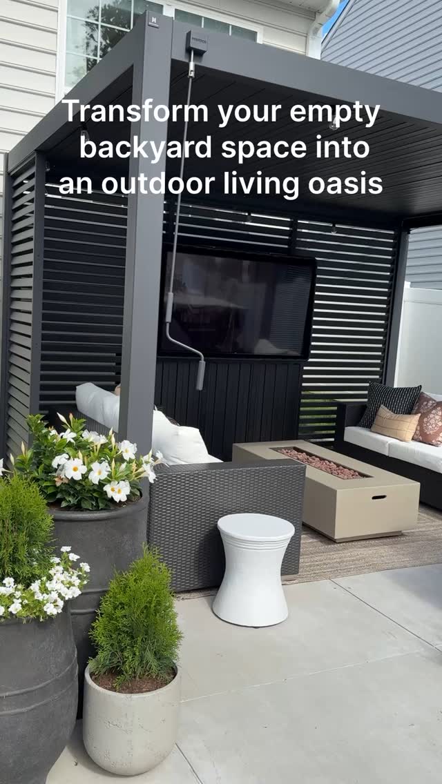 Instagram post by @myhousefromscratch for Mirador Outdoor. Caption reads: [...] into an outdoor living oasis with....