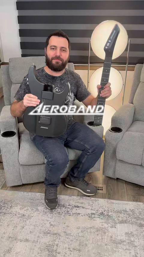 Instagram post by @themancavediaries for Aeroband. Caption reads: I’ve been playing the AeroBand Guitar lately and....