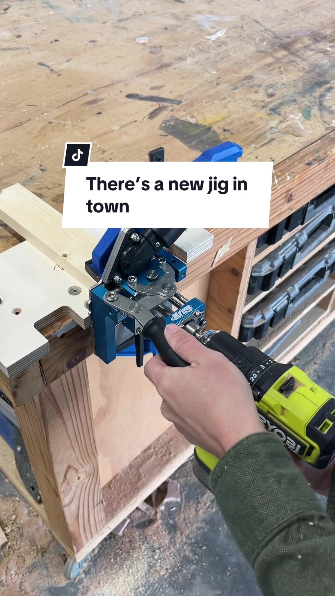 TikTok post by @woodshopdiaries for Kreg Tool. Caption reads: There’s a new @Kreg Tool in town AD But this....