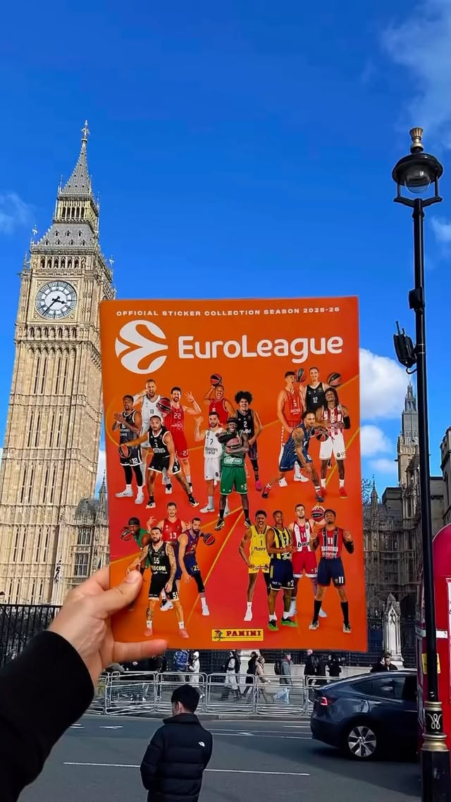 Instagram post by @euroleague for Panini America. Caption reads: All around the world 🌍 Get your @paniniamerica....