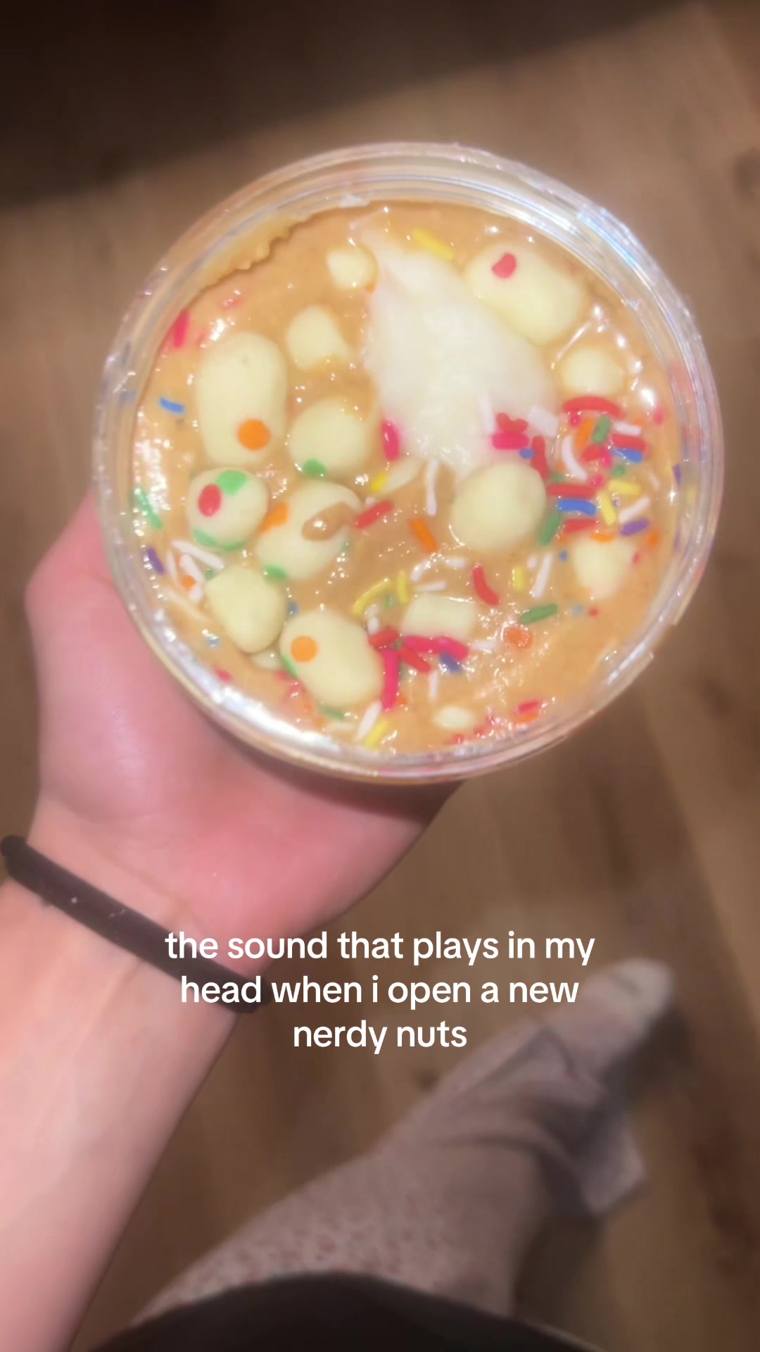 TikTok post by @aizvlogzzz for Nerdy Nuts. Caption reads: @Nerdy Nuts Shop #nerdynuts #pb #sweettreats #fyp....