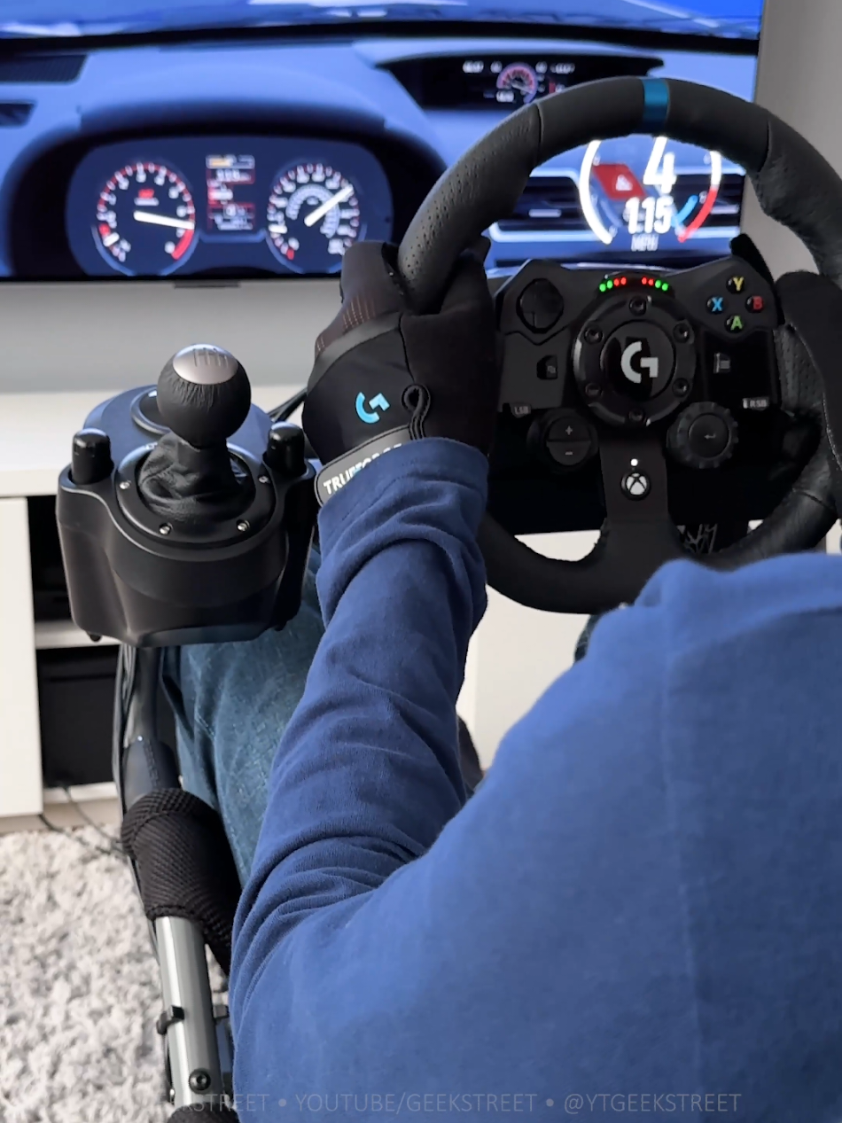 TikTok post by @ytgeekstreet for Logitech G. Caption reads: The dream Budget Racing you know you need 🤙🏎....
