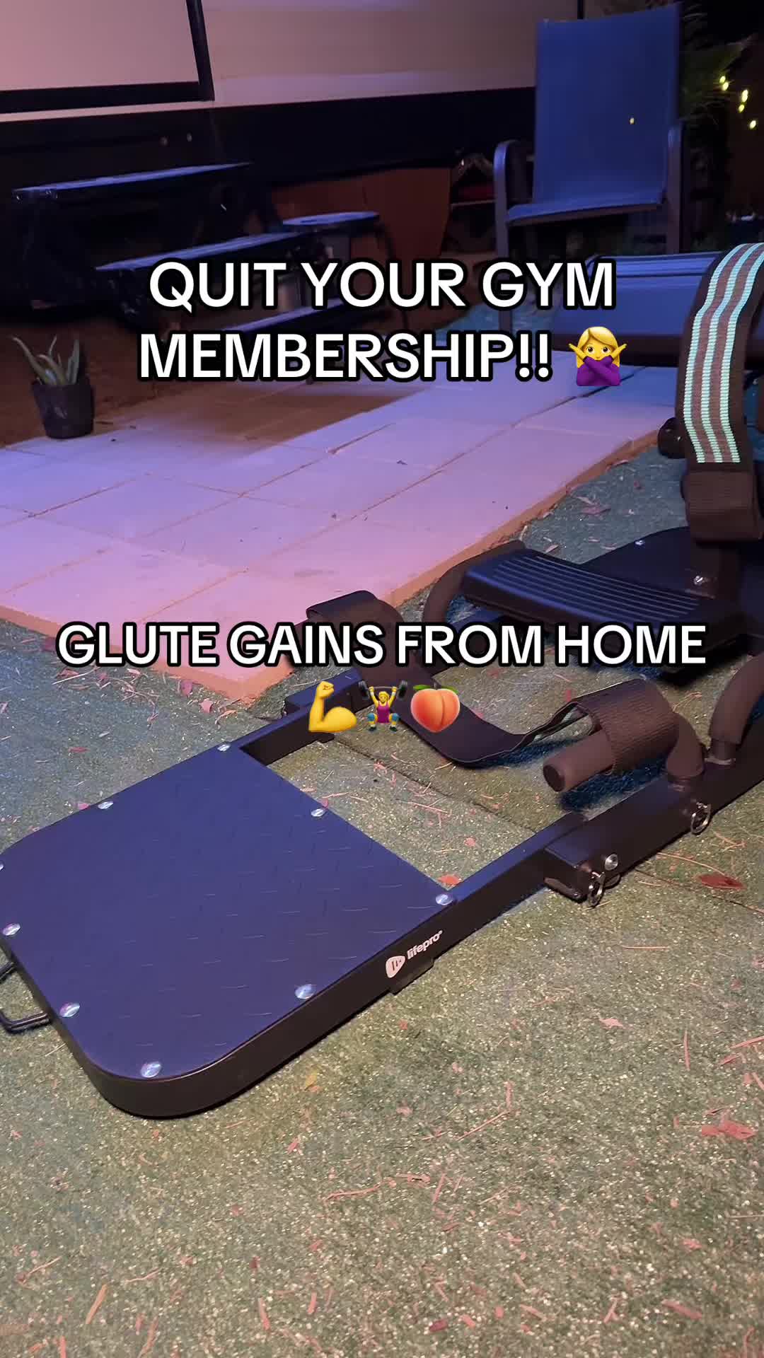 TikTok post by @luvley.m7 for Lifepro Fitness. Caption reads: @LifeproUSA 💪🍑 #glutes #glutesworkout #hipthrust....