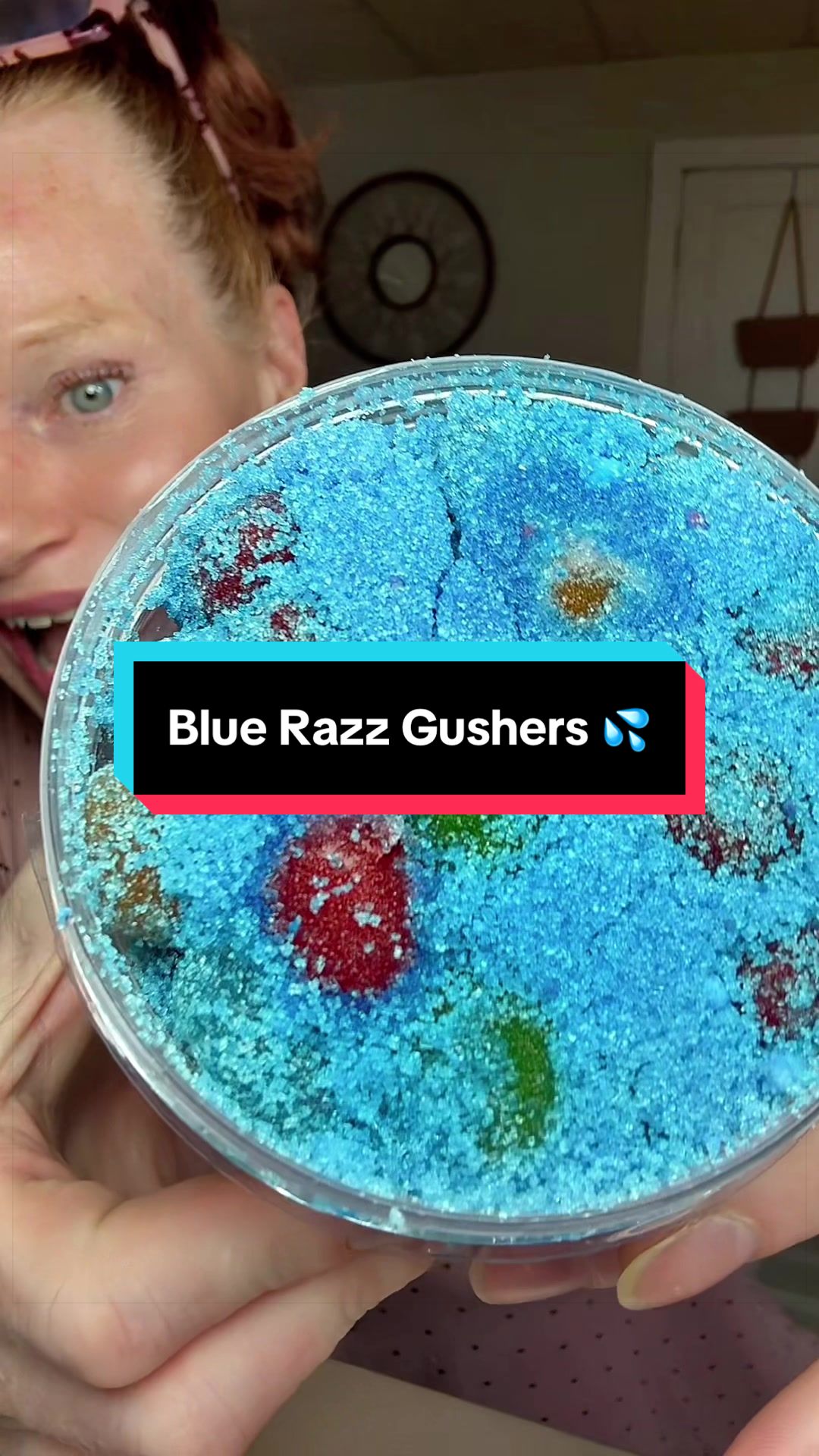 TikTok post by @dawnlsmith422 for Poppin Crunch. Caption reads: [...] GET! #bluerazzgushers #sourgushers....