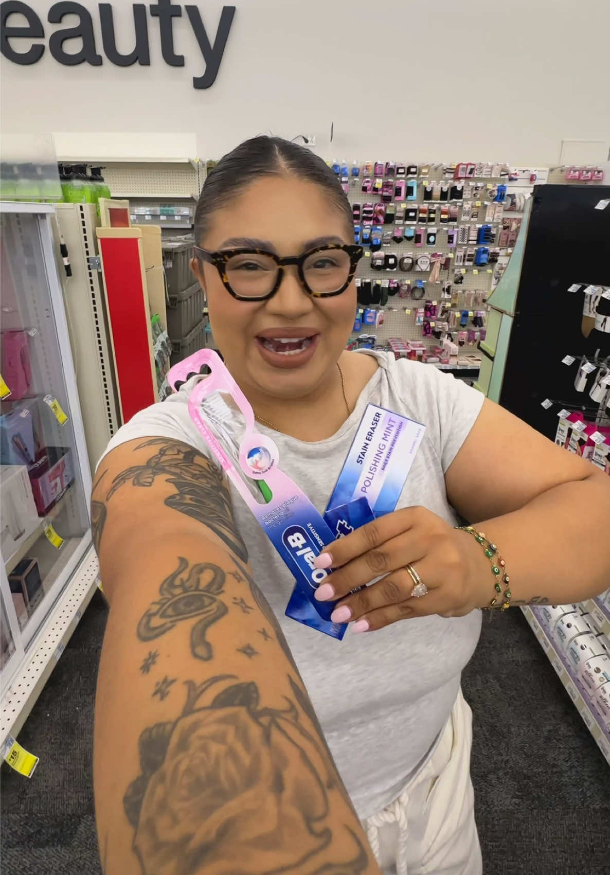 TikTok post by @samanthamatuk for Colgate-Palmolive. Caption reads: Amigas come with me to @CVS Pharmacy to see what....