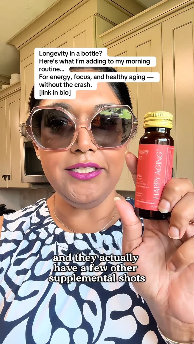 Instagram post by @chronically_karissa for Happy Aging. Caption reads: [...] things.
These Longevity Shots from....