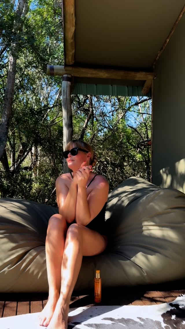 Instagram post by @candiceleekan for NUXE. Caption reads: Golden glow + serious sun protection ☀️

@nuxe_sa....