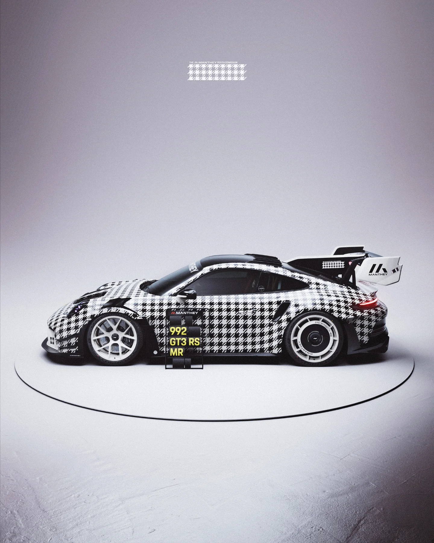 Instagram post by @blackfishgraphics for Porsche. Caption reads: @manthey_racing and Pepita are a match made in....