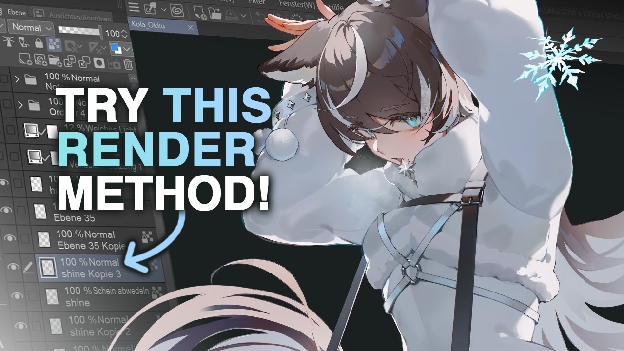 YouTube post by @kurohshiro for Clip Studio Paint. Caption reads: Color & Render Like this! Korean Concept Artist....