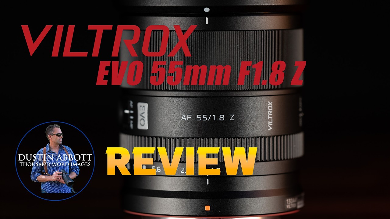 YouTube post by @DustinAbbottTWI for Viltrox. Caption reads: [...] takes a deep dive look at the Viltrox EVO....