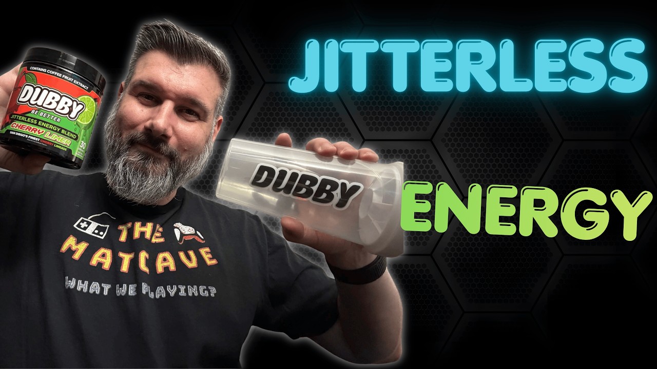 YouTube post by @MatCaveGaming for DUBBY Energy. Caption reads: Your JITTERLESS Energy Solution! It's DUBBY Time!.