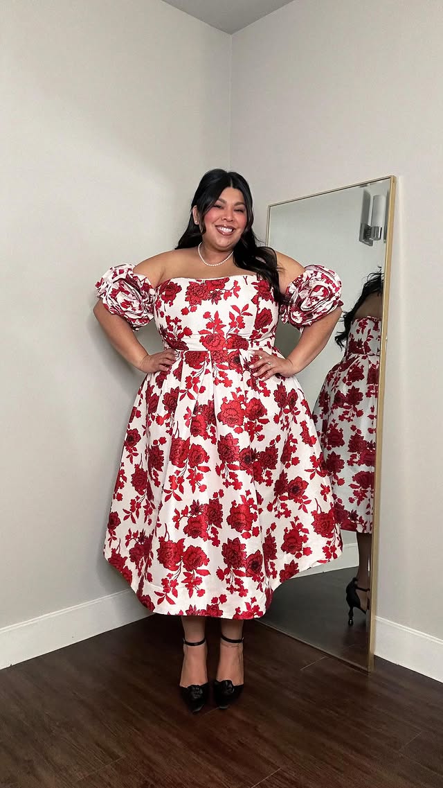 Instagram post by @senorita_esther for New York & Company. Caption reads: Look 5 of 10 Fits for Valentine’s Day ♥️ Roses are....