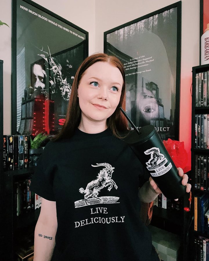 Instagram post by @possessedbyhorroryt for Redbubble. Caption reads: Redbubble has such amazing horror designs from....