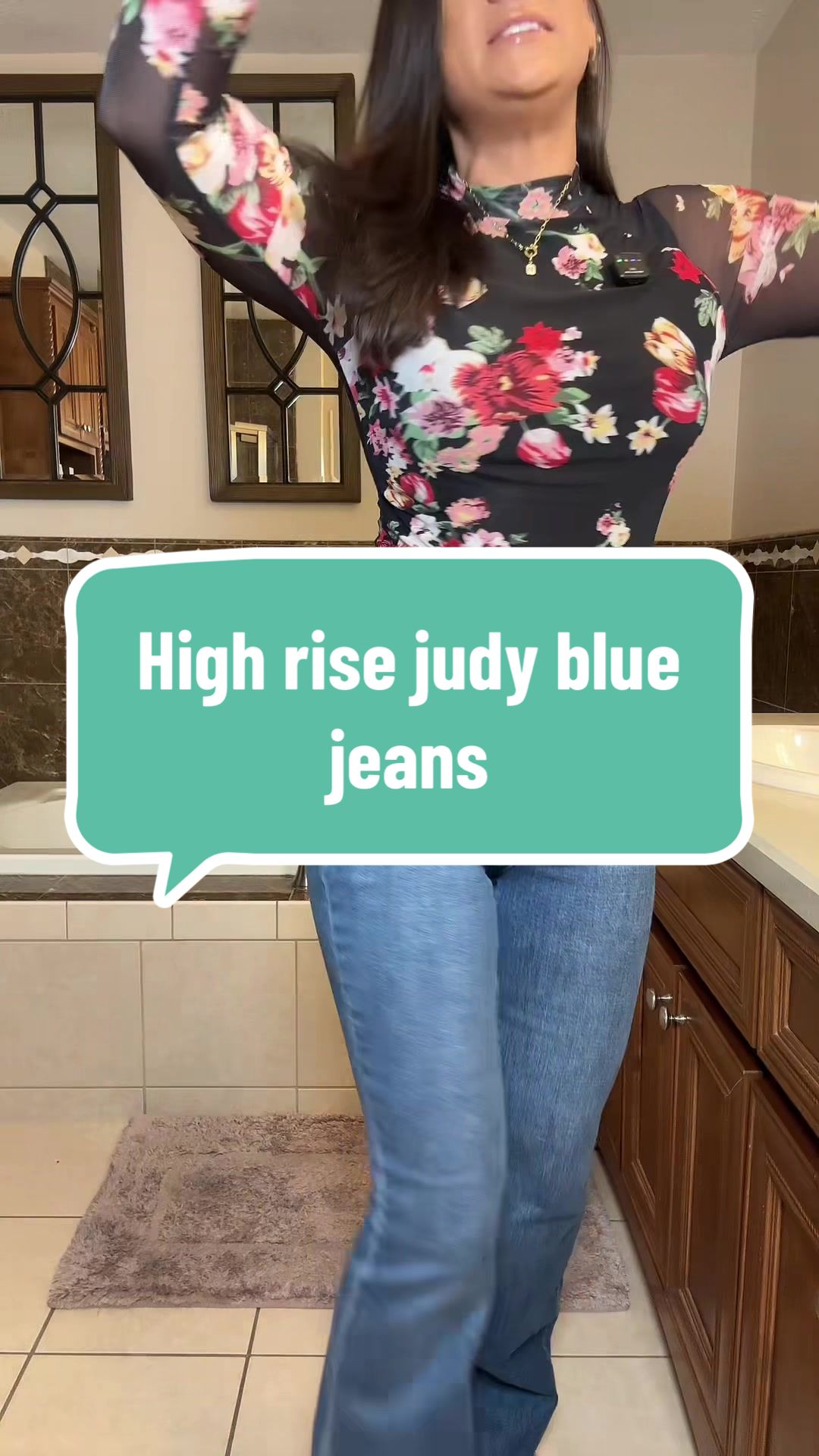 TikTok post by @dana_ann2 for Emma Lous Boutique. Caption reads: The stretch on these Judy Blue high rise double....
