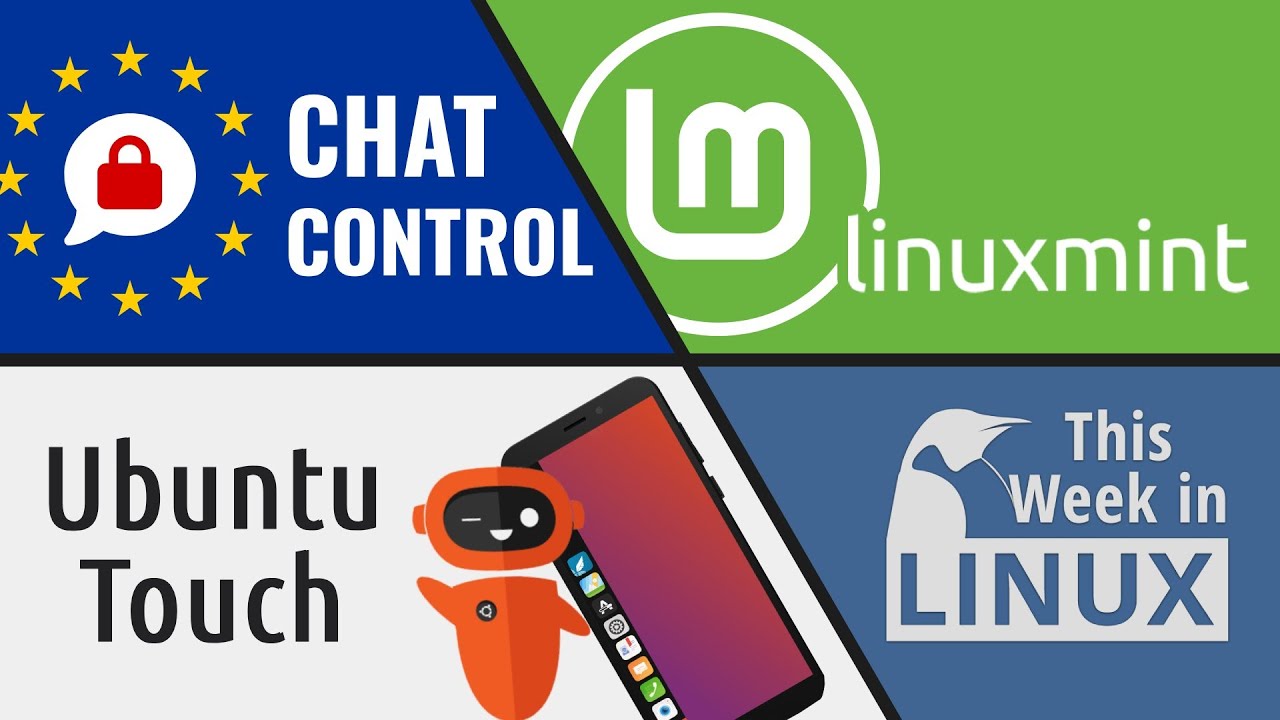 YouTube post by @michael_tunnell for TechCrunch. Caption reads: Secure Boot Linux issues, EU's Chat Control law,....
