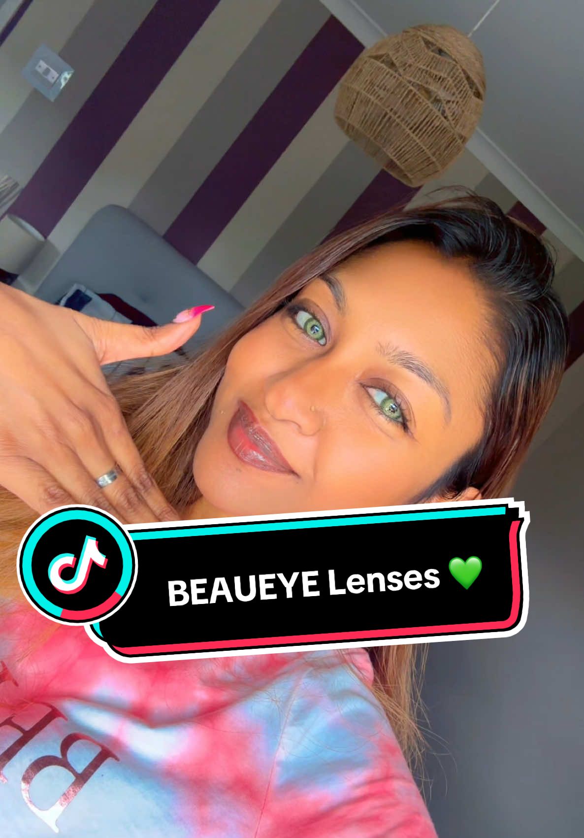 TikTok post by @sarahkaiofficial for Beaueye. Caption reads: Diamond in your eyes 💎 @BEAUEYE Colored Contact....