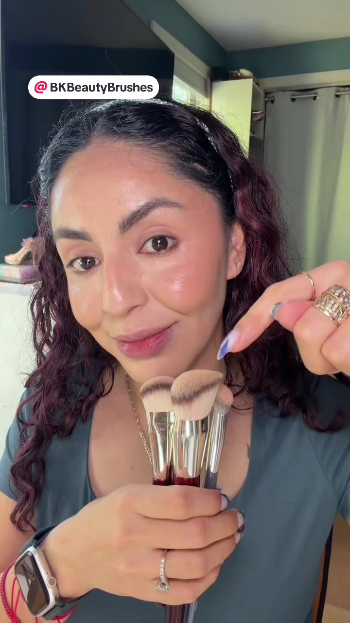 TikTok post by @monnbeautymua for BK Beauty. Caption reads: My favorite trio @BK Beauty Brushes....