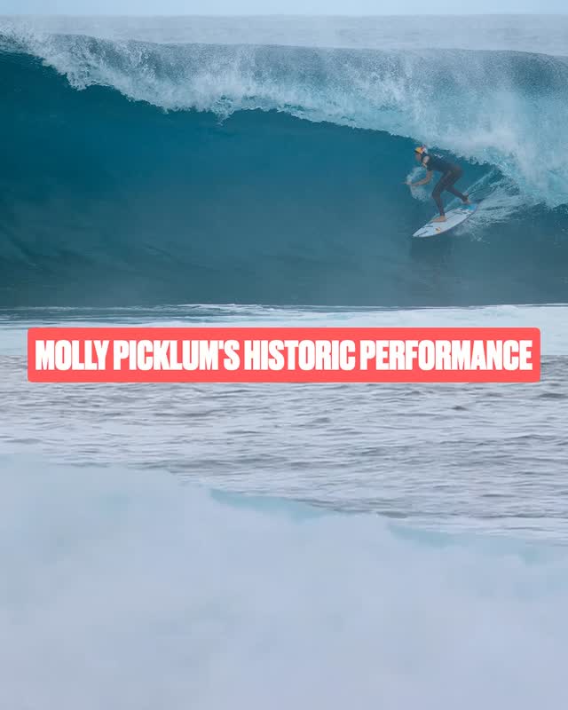 Instagram post by @picklummolly for World Surf League. Caption reads: One of the gnarliest performances ever seen in....