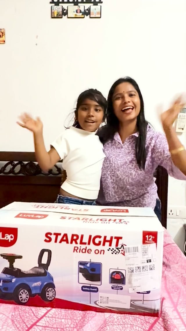 Instagram post by @mommy_withshivika for LuvLap. Caption reads: @luvlap.in Starlight Ride On Fun, safe aur [...].