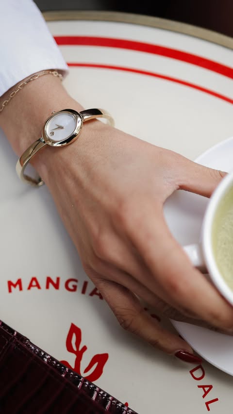 Instagram post by @cyntheaf for Movado. Caption reads: [...] designs are timeless. For 145 years, Movado....