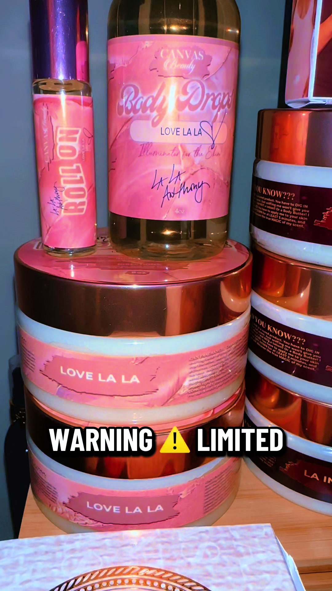 TikTok post by @1_2travel for Canvas Beauty Brand. Caption reads: [...] Love La La & La Intense drop from Canvas....