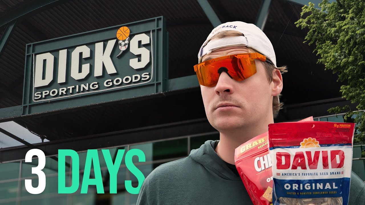 YouTube post by @siryacht for GoFundMe. Caption reads: I Ate Only At Dick's Sporting Goods for 3 Days.