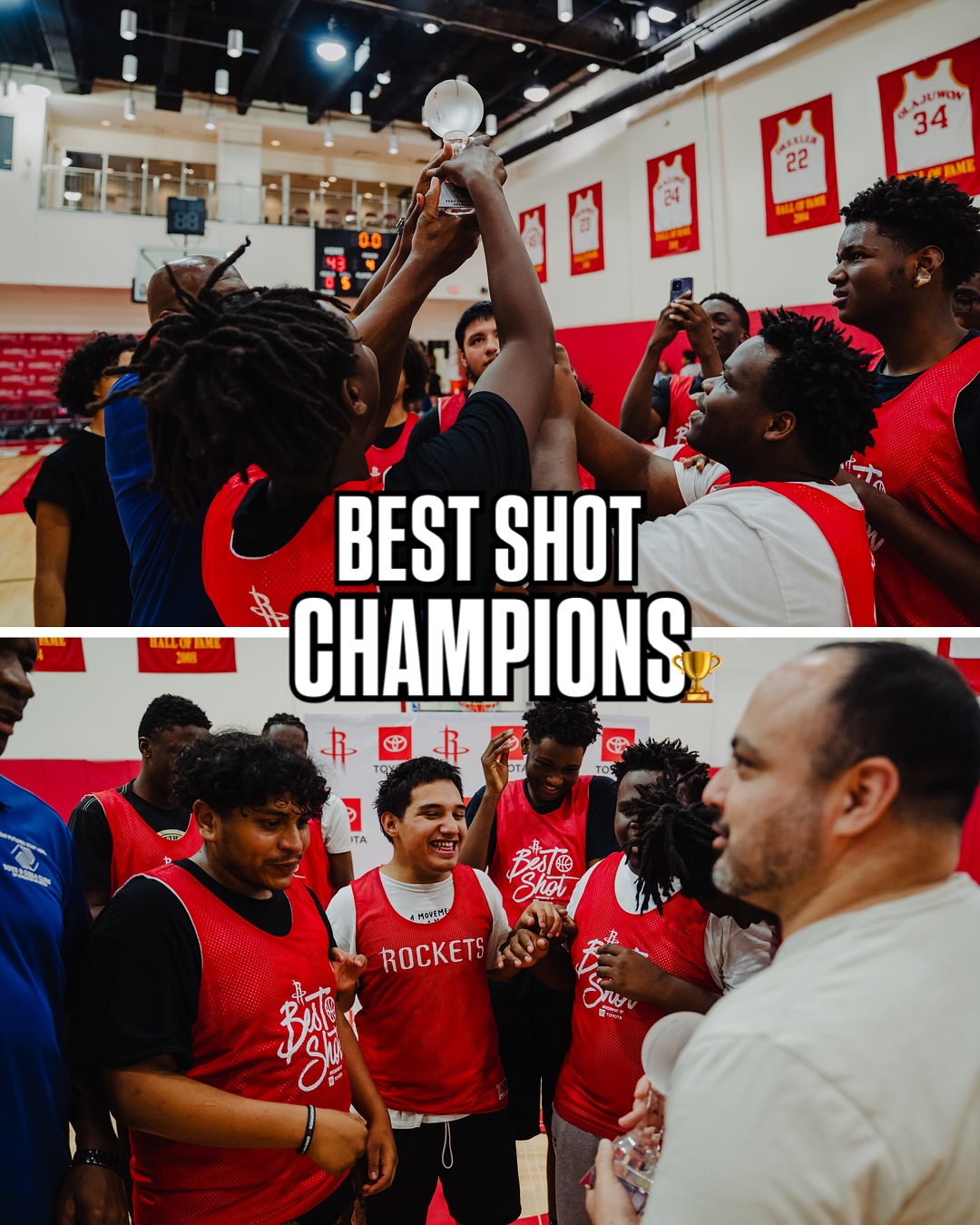 Instagram post by @houstonrockets for Toyota USA. Caption reads: that first-time trophy feeling >>>

Shoutout to....