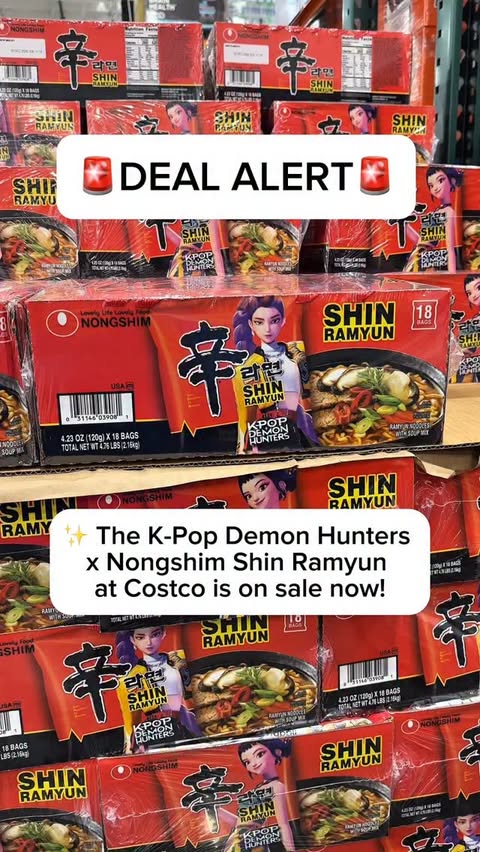 Instagram post by @costcodeals for Nongshim USA. Caption reads: 🚨DEAL ALERT🚨

✨ The K-Pop Demon Hunters x....