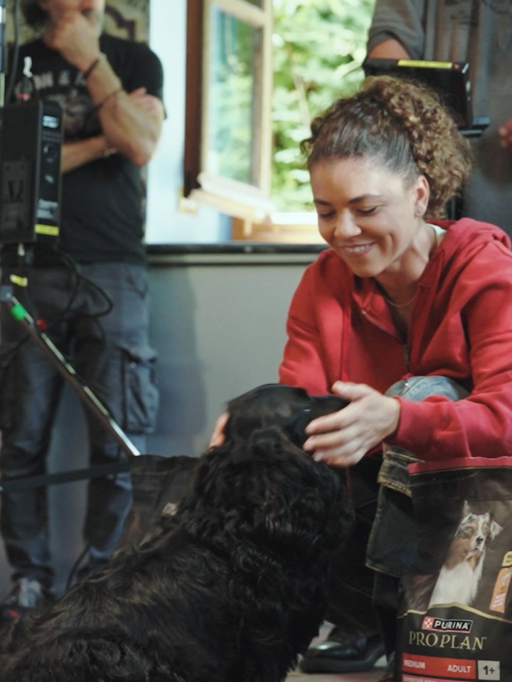 Instagram post by @jasmine_paolini for Purina. Caption reads: AD Here’s a little behind-the-scenes moment from....