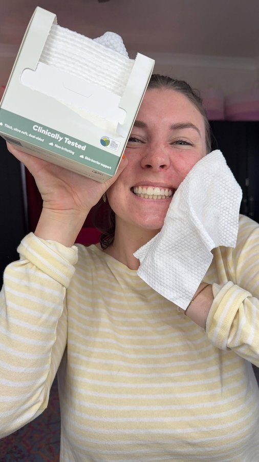 Instagram post by @reagan.baylee for MakeUp Eraser. Caption reads: NEW SKINCARE ITEM 👀 #makeuperaserpartner I’m not....