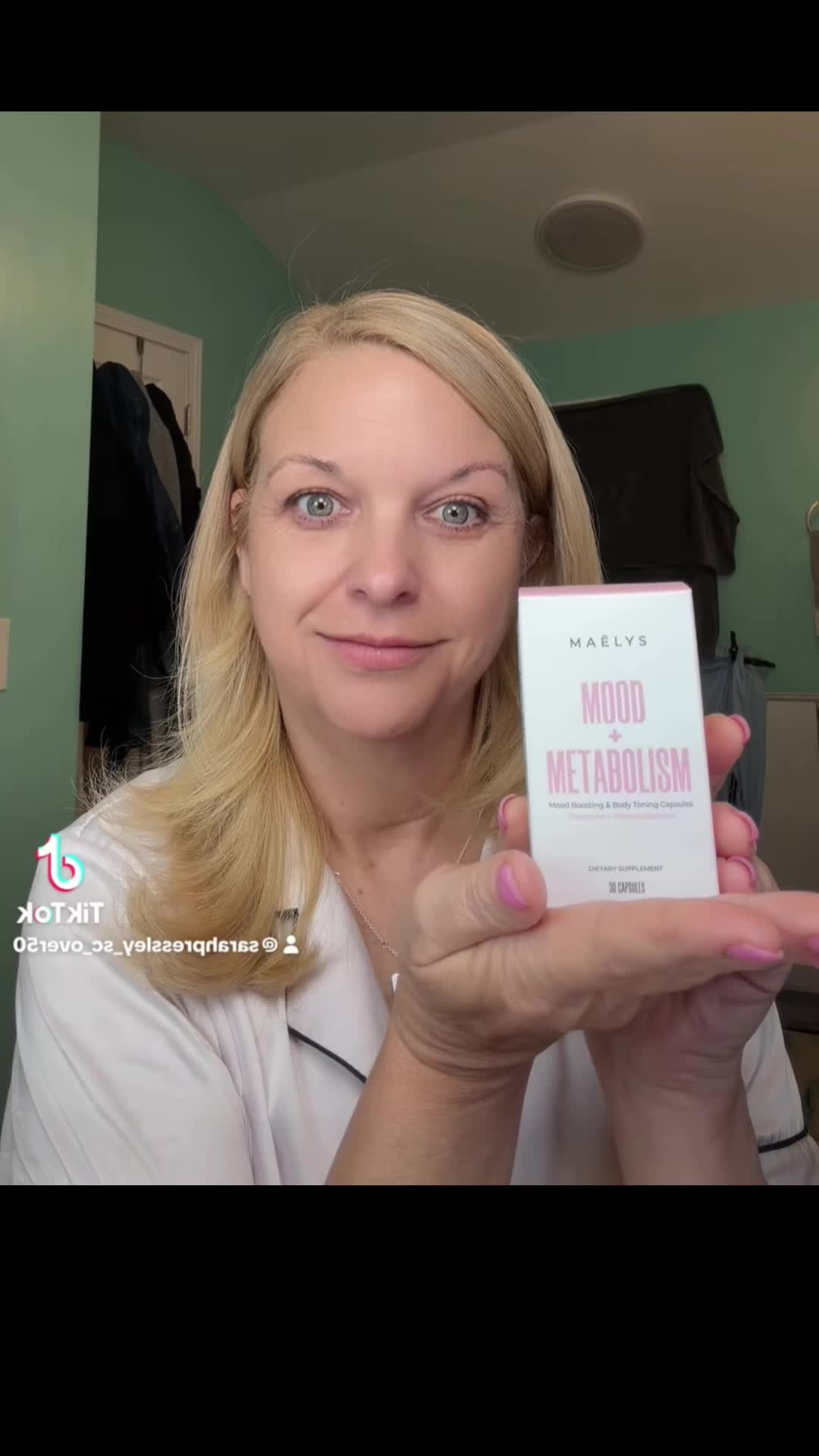 TikTok post by @sarahpressley_sc_over50 for MAELYSCOSMETICS. Caption reads: Help boost your mood and your metabolism with....