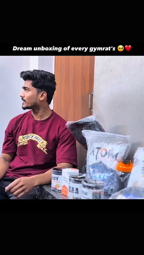 Instagram post by @krishh___lifts for AS-IT-IS-Nutrition. Caption reads: Dream unboxing of every gymrat’s ❤️

#sponsorship....