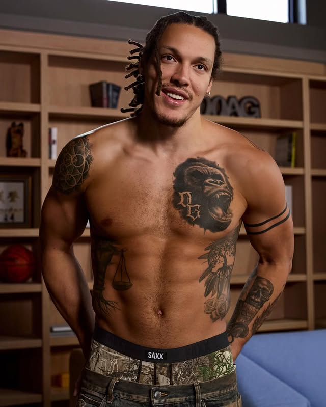 Instagram post by @aarongordon for SAXX Underwear. Caption reads: Almost back on court! in the meantime....