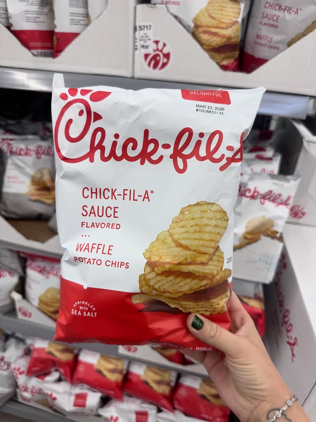 Instagram post by @trendyfavefinds for Chick-fil-A. Caption reads: Ok what?!? Chick fil a chips! Spotted them at....