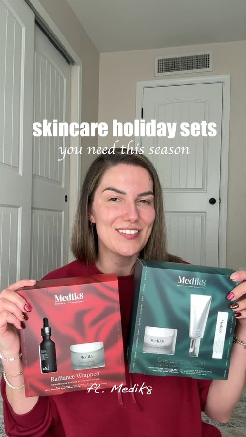 Instagram post by @adaatude for Medik8. Caption reads: arguably the best skincare holiday kits each....