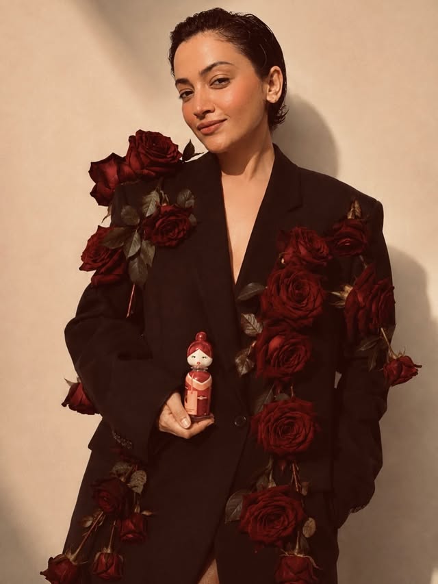 Instagram post by @sadhaafshankar for United Colors of Benetton. Caption reads: Just a rose lover 🥀 #perfume #fyp #collab....