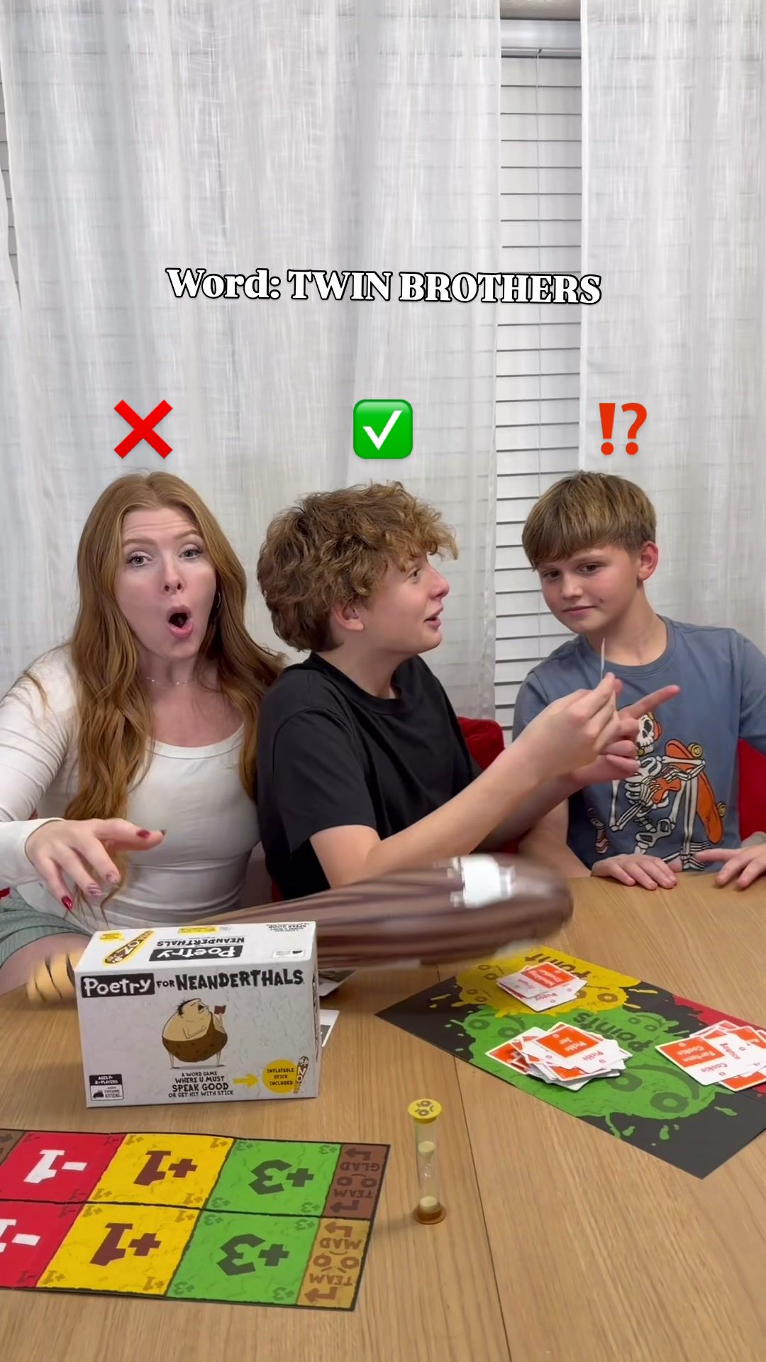 TikTok post by @jesssfamofficial for Exploding Kittens. Caption reads: My teenage twins are BRUTAL to each other during....