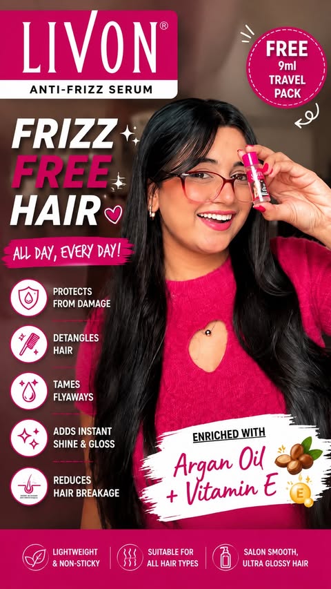 Instagram post by @shriyastic for Livon. Caption reads: [...] are easy, but making your hair behave?....