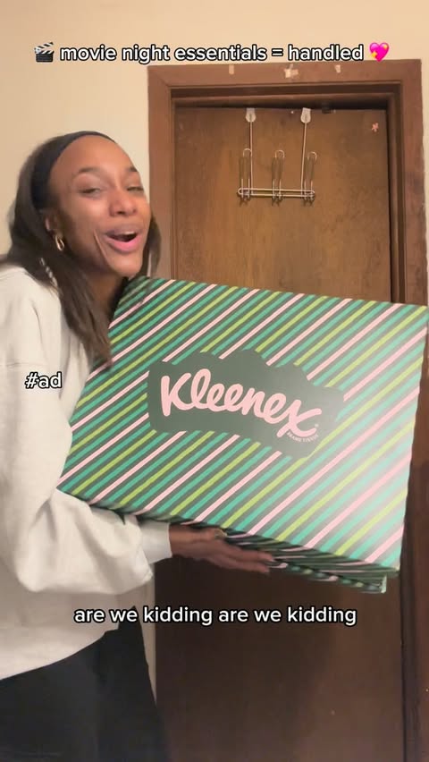 Instagram post by @sagethomasss for Kleenex. Caption reads: #ad OBSESSED with this  @kleenex movie night kit!!....