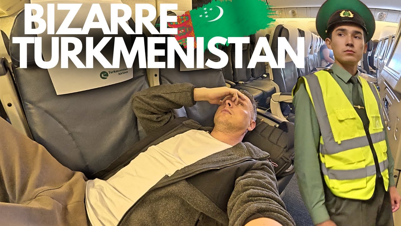 YouTube post by @JoshCahill for Surfshark. Caption reads: Turkmenistan's Extremely BIZARRE National Airline....