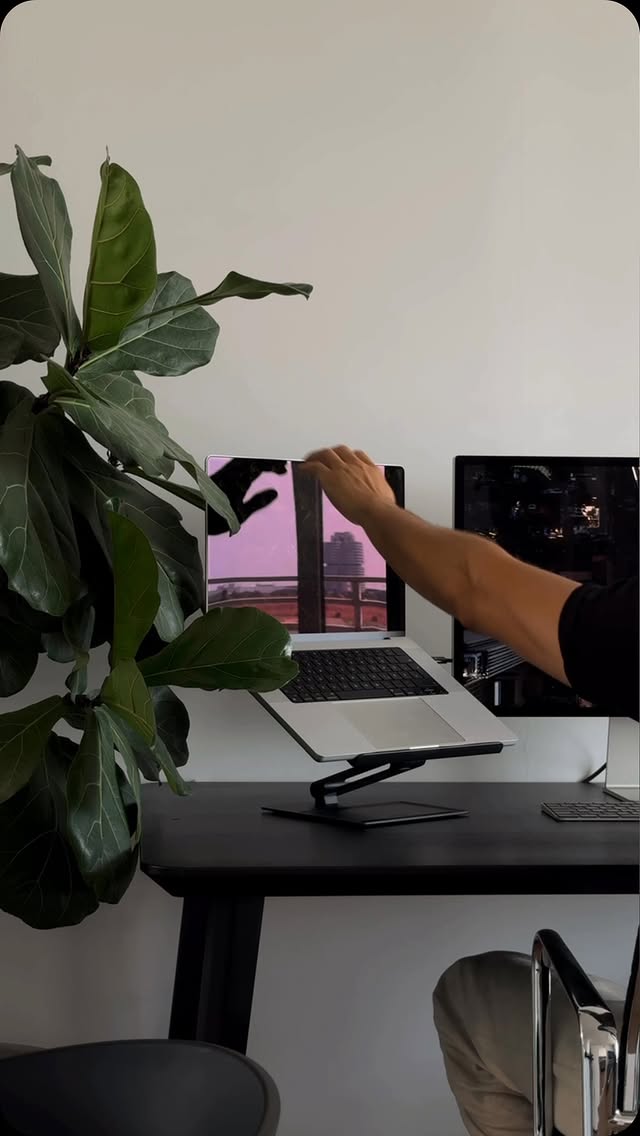 Instagram post by @maxrusso.design for Native Union. Caption reads: [...] perfect desk laptop stand does exist....